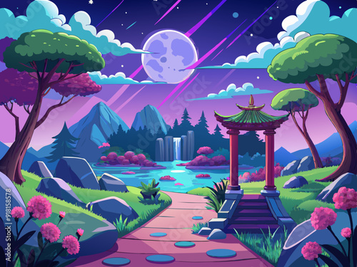 Celestial Garden landscape anime style
