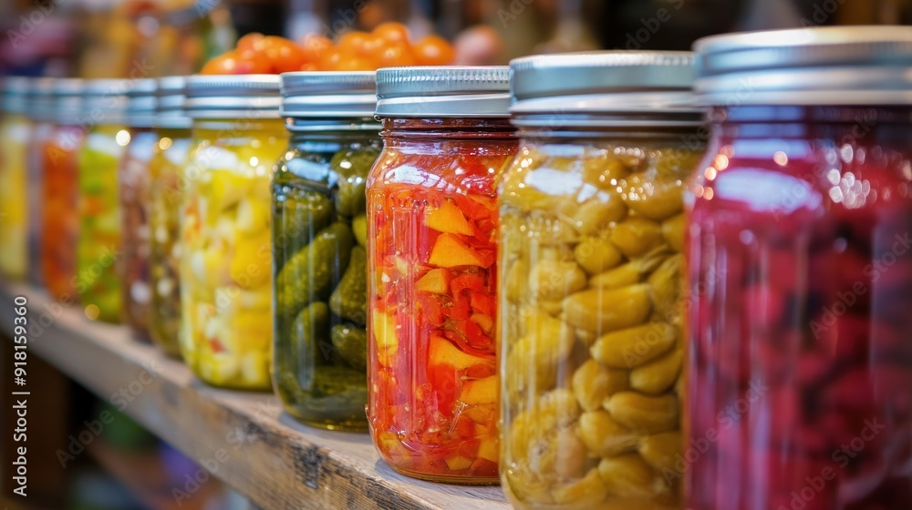 Assortment of Preserved Vegetables in Glass Jars Assortment of Preserved Vegetables in Glass Jars
