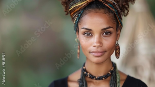Portrait of Smiling Woman With Curly Hair Outdoors in Natural Light