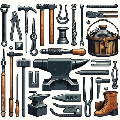 Blacksmith Tools elements set vector illustration 