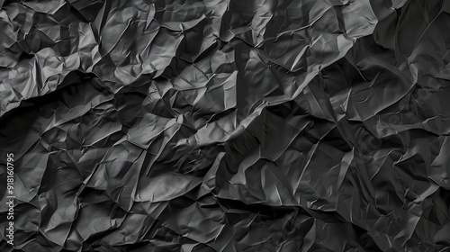 Black crumpled paper texture background with empty space for text