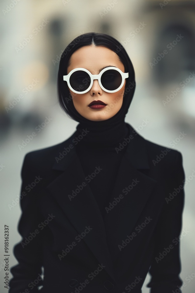 Elegant Woman in Black Attire Smoking With Stylish Sunglasses Outdoors Elegant Woman in Black Attire Smoking With Stylish Sunglasses Outdoors