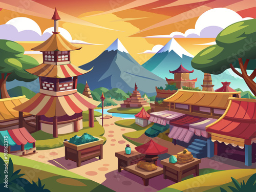 Marketplace landscape anime style
