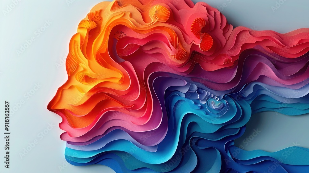 Creative Brain Profile: Colorful Paper Cut Symbolizing Psychology and Creativity Creative Brain Profile: Colorful Paper Cut Symbolizing Psychology and Creativity