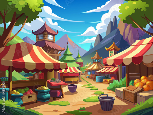 Marketplace landscape anime style

