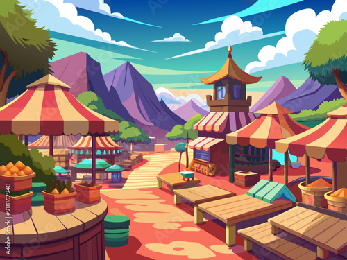 Marketplace landscape anime style
