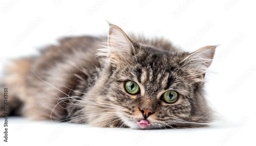 Obraz premium Funny large longhair gray kitten with beautiful cat