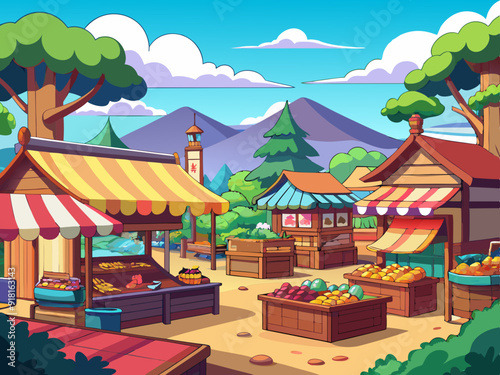 Marketplace landscape anime style
