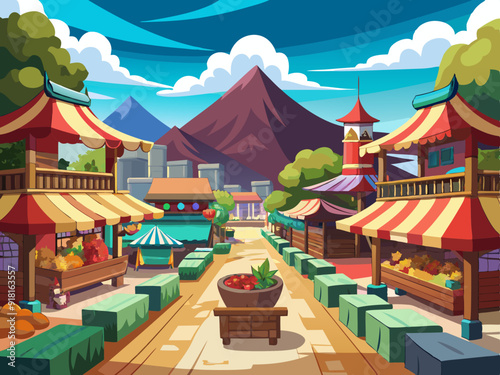 Marketplace landscape anime style
