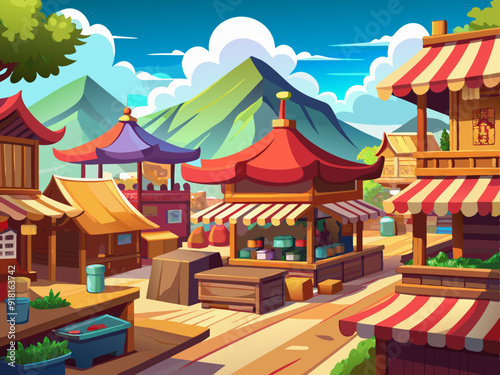 Marketplace landscape anime style
