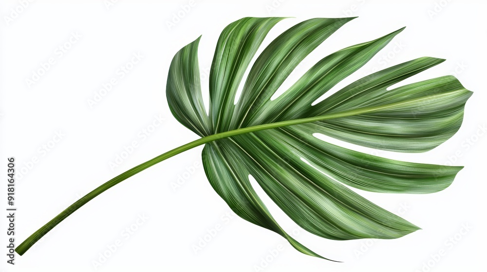 Obraz premium Realistic Green Palm Leaf Isolated on White Background for Tropical and Summer Designs Generative AI
