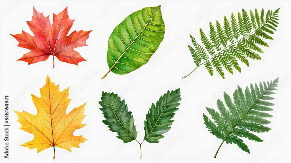 Assorted Leaves on White Background for Autumn and Nature Designs Generative AI