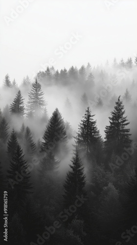 black and white forest landscape, monochrome picture of forest background