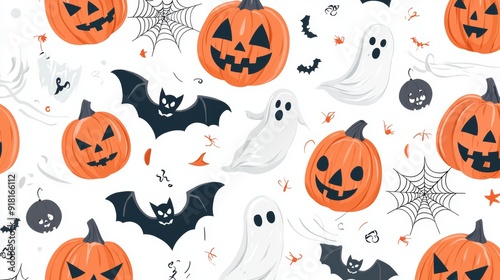 Halloween Decorations on a White Background, Perfect for Autumn and Holiday Seasonal Designs Generative AI