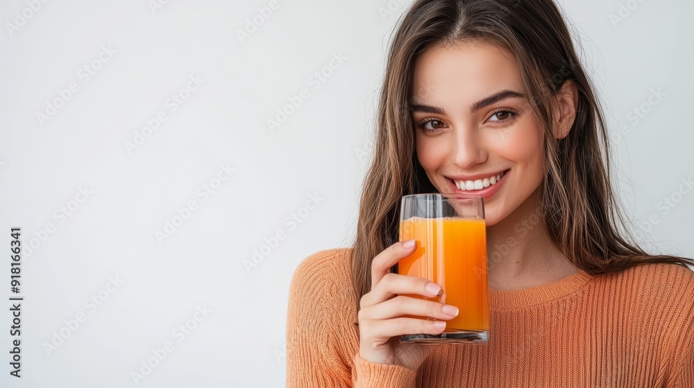 Relaxed Woman Enjoying Fruit Juice with a Smile Generative AI Relaxed Woman Enjoying Fruit Juice with a Smile Generative AI