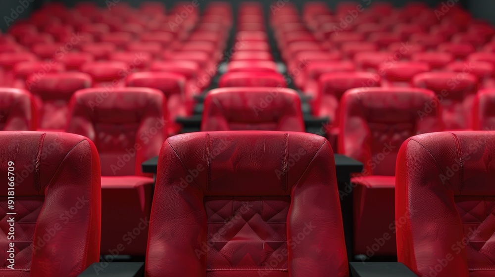 Obraz premium Rows of red cinema or theatre seats against a plain background