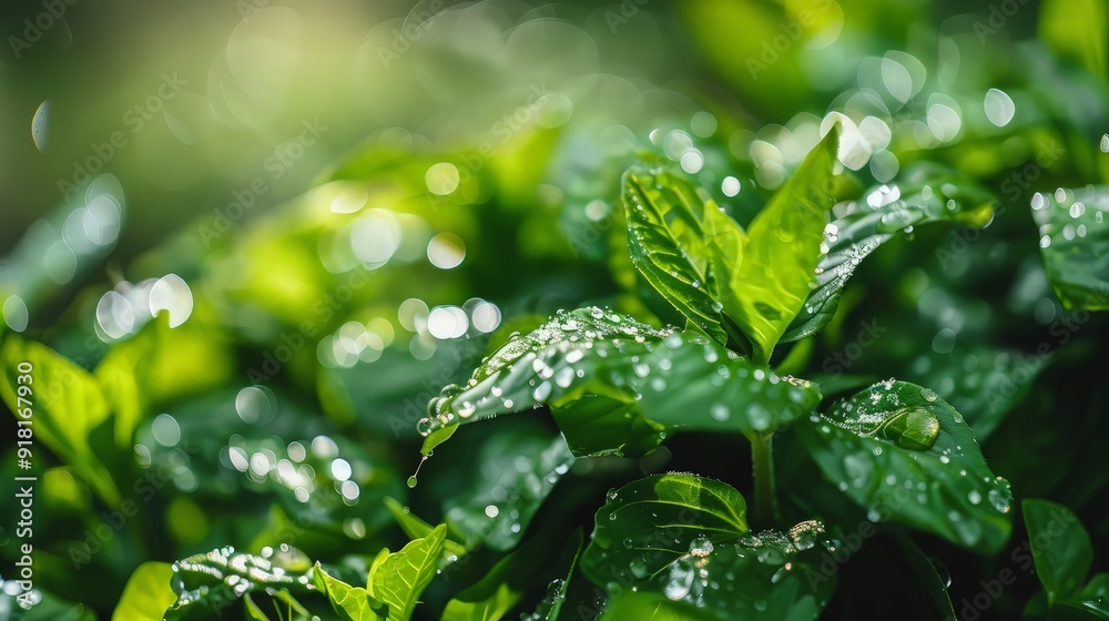 Dew Drops on Green Leaves Dew Drops on Green Leaves