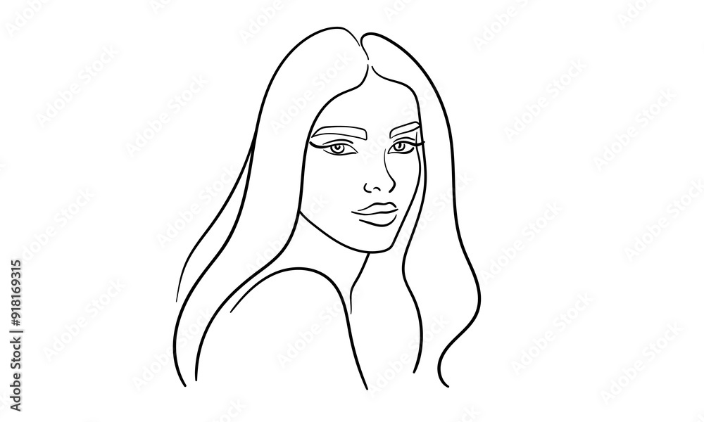 Girl with long hair continuous line art drawing isolated on white background. Hair model. Vector illustration Girl with long hair continuous line art drawing isolated on white background. Hair model. Vector illustration