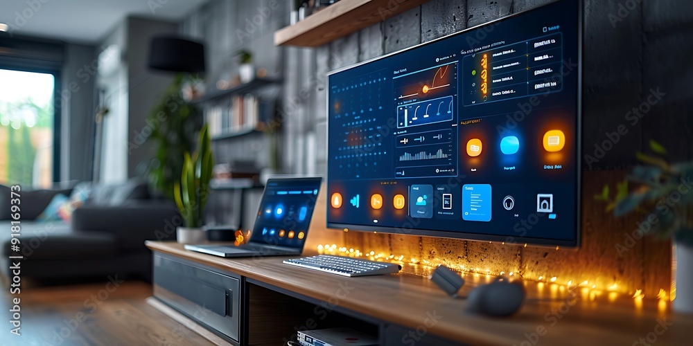 Technology Smart home with connected devices and digital icons Glowing house with symbolism Technology Smart home with connected devices and digital icons Glowing house with symbolism