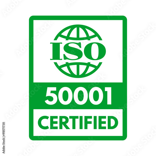 iso 50001 energy management system certified, vector illustration isolated on white background