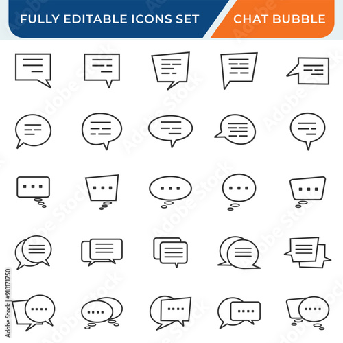 chat bubble line icon editable vector stroke set.