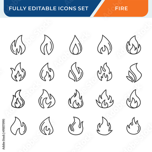 fire line icon set. flame icons collection with editable vector stroke.