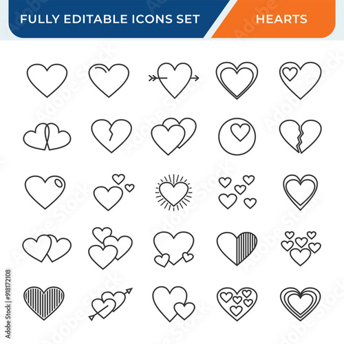 heart line icon set. love icons collection with editable vector stroke.