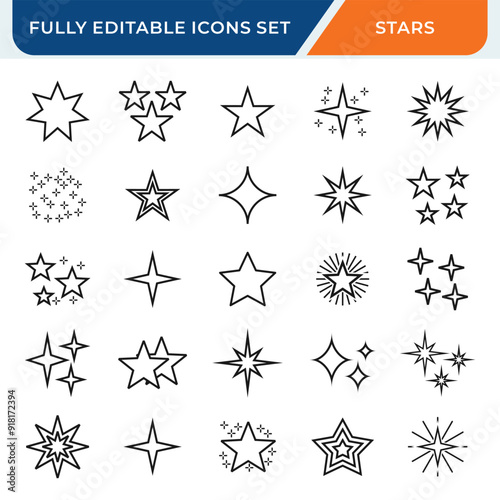 star line icon set. sparkle shine icons collection with editable stroke.