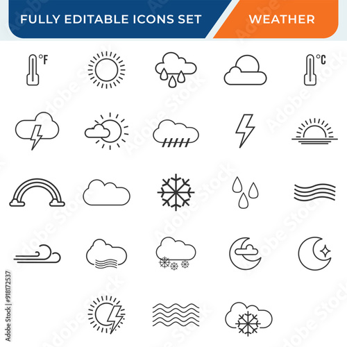 weather line icon set with editable stroke.