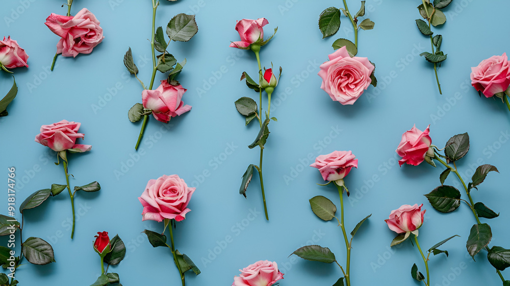Rose flowers on blue background. Rose flowers on blue background.