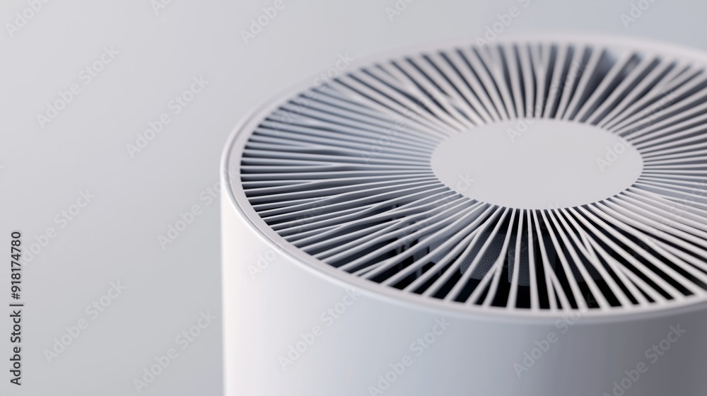 Closeup of an air purifier’s vent, showing air flow and clean air output, isolated on a white background 