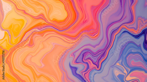 Beautiful abstraction of liquid paints in slow blending flow mixing together gently. Generative AI