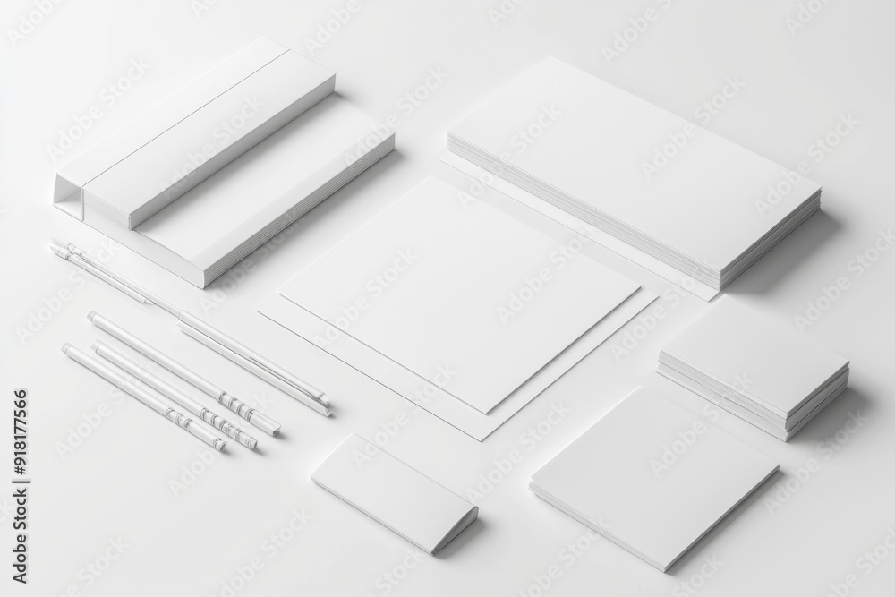 Realistic blank stationery set mockup isolated created with generative ai