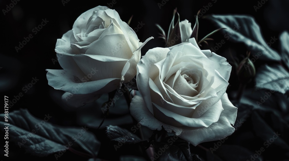 Fresh, white roses on black, dark background Fresh, white roses on black, dark background