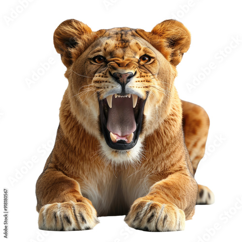 Lion sitting isolated on a transparent background for web, banner, wallpaper