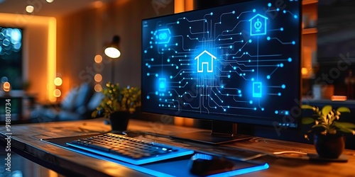 Technology Smart home with connected devices and digital icons Glowing house with symbolism 