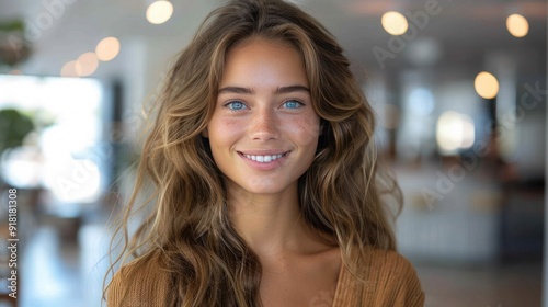 Radiant Smile: Beautiful Young Woman's Portrait on White Background