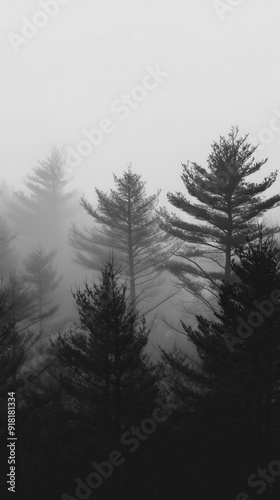 black and white forest landscape, monochrome picture of forest background