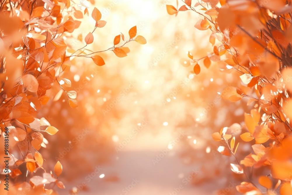 Orange fall leaves in park, autumn natural background with generative ai Orange fall leaves in park, autumn natural background with generative ai