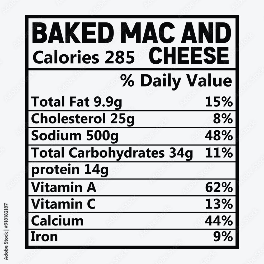 Baked Mac and Cheese Christmas Nutrition Facts SVG Design