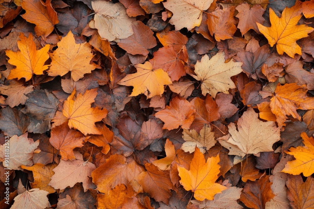 Orange fall leaves in park, autumn natural background with generative ai Orange fall leaves in park, autumn natural background with generative ai