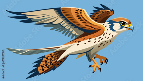 American Kestrel jumping vector art illustration