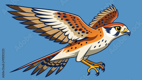 American Kestrel jumping vector art illustration