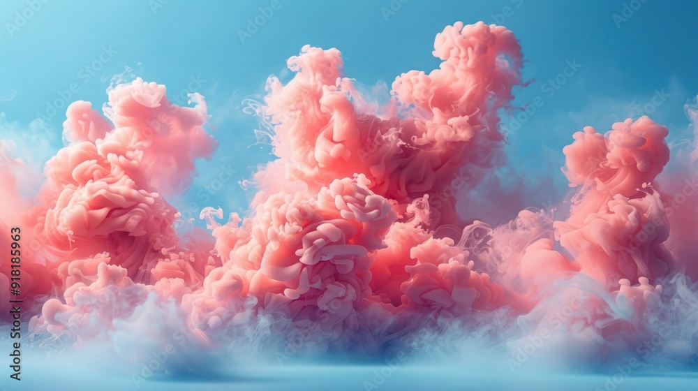 Fototapeta premium Colorful Smoke Puffs on Blue Background - Bold Resin Style Stock Photo with Juxtaposed Imagery and Hyper-Realistic Detail