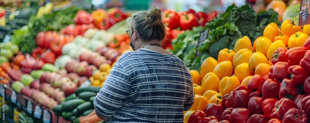Φωτογραφία Overweight Individual Shopping at Vibrant Farmer s Market for Fresh Produce