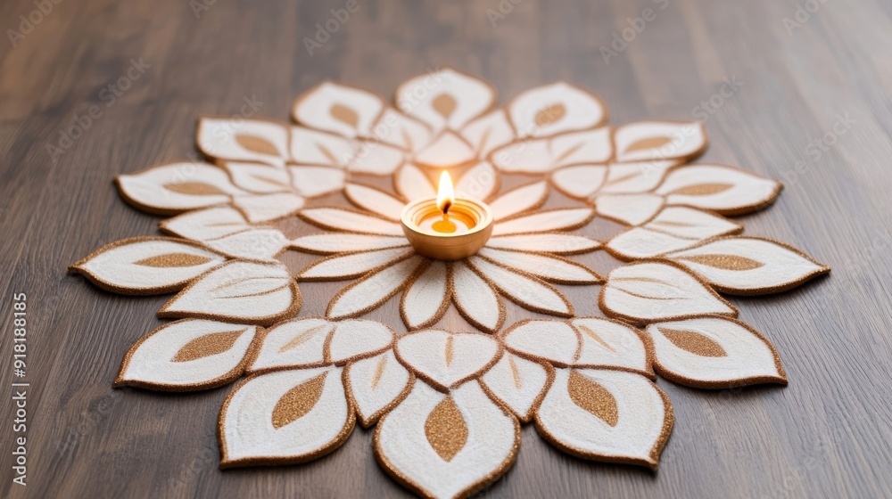 sophisticated Diwali rangoli pattern with gold and white colors, intricate and elegant design, festive decorations sophisticated Diwali rangoli pattern with gold and white colors, intricate and elegant design, festive decorations