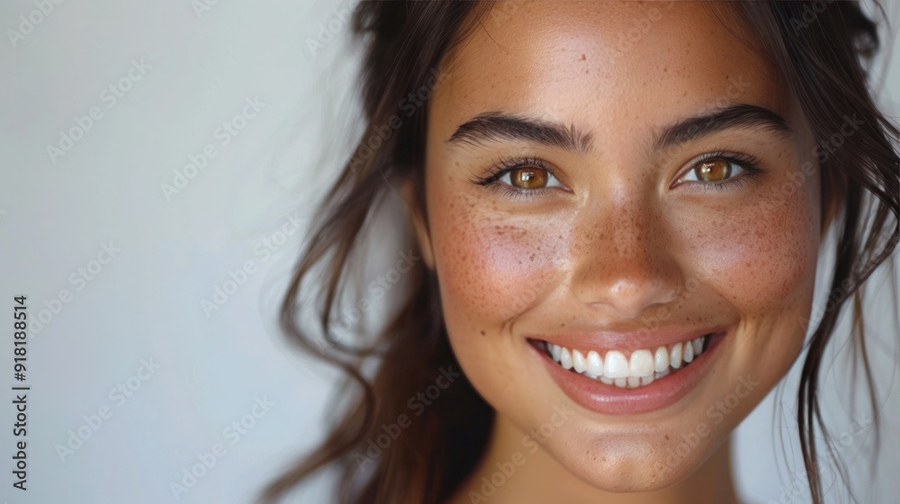Smiling Asian Indian Model with Clean Teeth for Dental Ad - Closeup Portrait on White Background Smiling Asian Indian Model with Clean Teeth for Dental Ad - Closeup Portrait on White Background