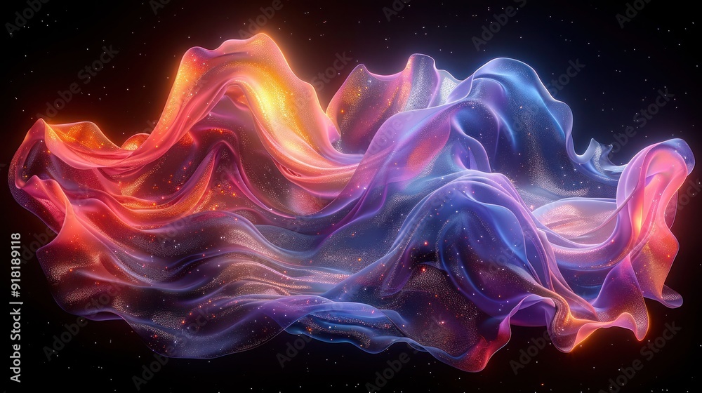 Vibrant Holographic Liquid Blob Shape on Black Background - Isolated Iridescent Melted Substance with Wavy Texture Vibrant Holographic Liquid Blob Shape on Black Background - Isolated Iridescent Melted Substance with Wavy Texture