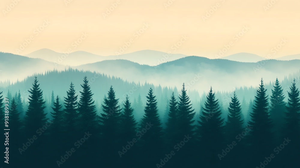 Forest with mist flat design top view mystical theme animation Splitcomplementary color scheme Forest with mist flat design top view mystical theme animation Splitcomplementary color scheme