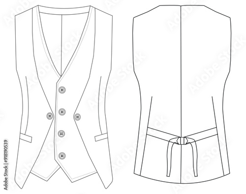 Lapelled breasted vest waistcoat technical fashion koti vector illustration 